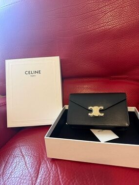 Celine Black Leather Wallet on Chain with Gold Triomphe